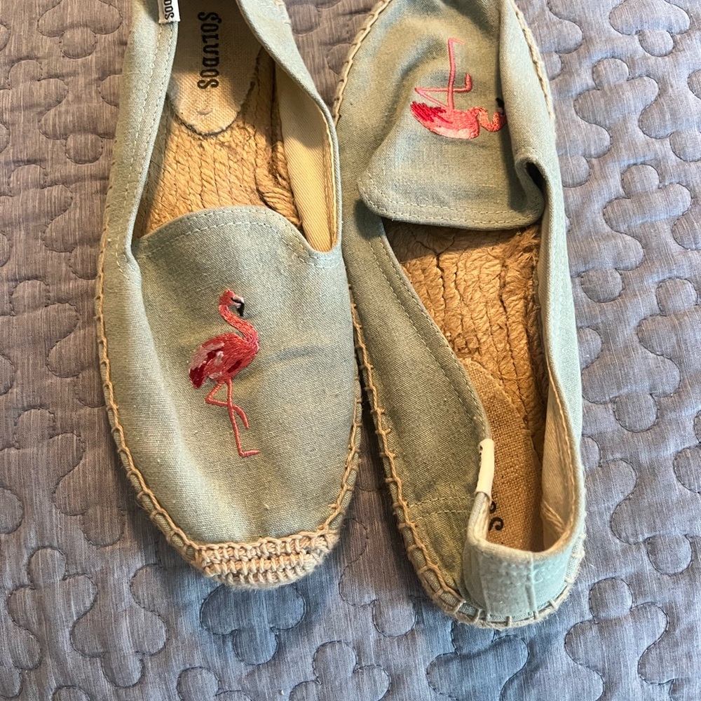 Soludos Flamingo Embroidered Espadrilles - Light Blue